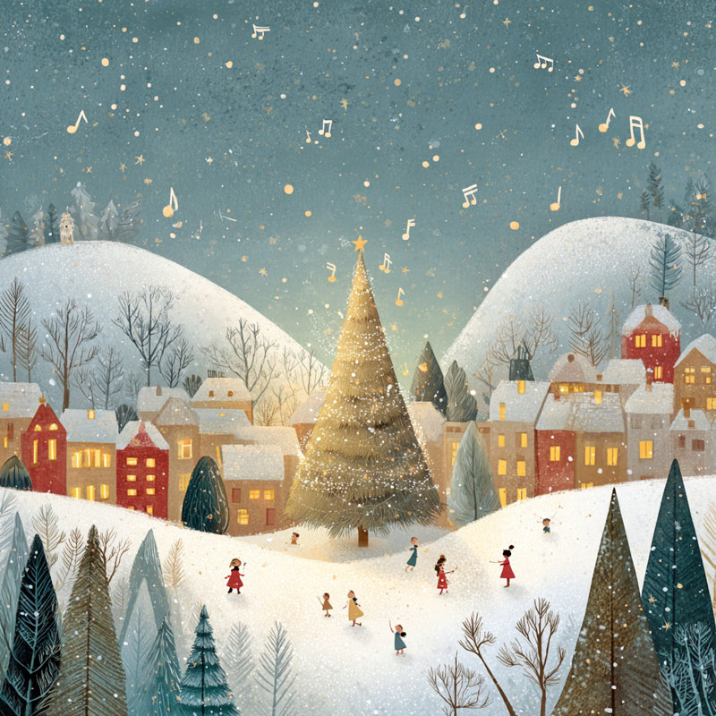 «Golden Carol Night», art mural sur toile tendue, H 12 po x l 12 po