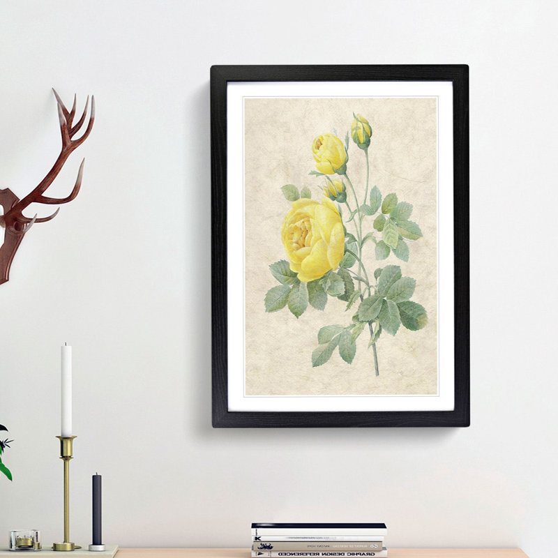 The Yellow Roses by Pierre-Joseph Redouté - Picture Frame Painting Print, 48cm H x 36cm W x 2cm D, Black Framed