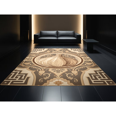 Tapis oriental classique lavable à la machine en ail Easton - brun clair