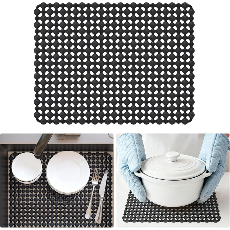 Tapis d'évier de cuisine - noir - PVC, durable, à drainage rapide, protecteur d'évier pour éviers en acier inoxydable et en céramique, pour vaisselle et verrerie