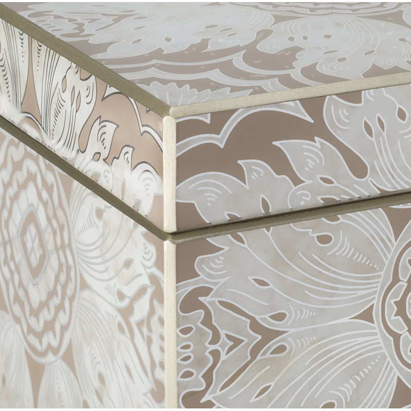 Handmade Sand and Silver Reverse Painted Mirror Jewelry Box