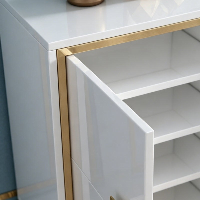 Buffet en verre trempé de style moderne, Gold/White/White