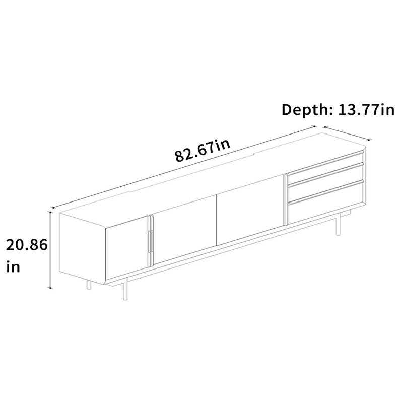 Meuble télé en bois massif avec rangement polyvalent, 82.67"