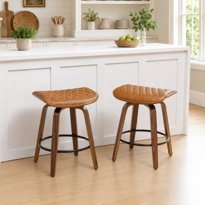 Gerald Faux Leather Wood Swivel Bar Stools