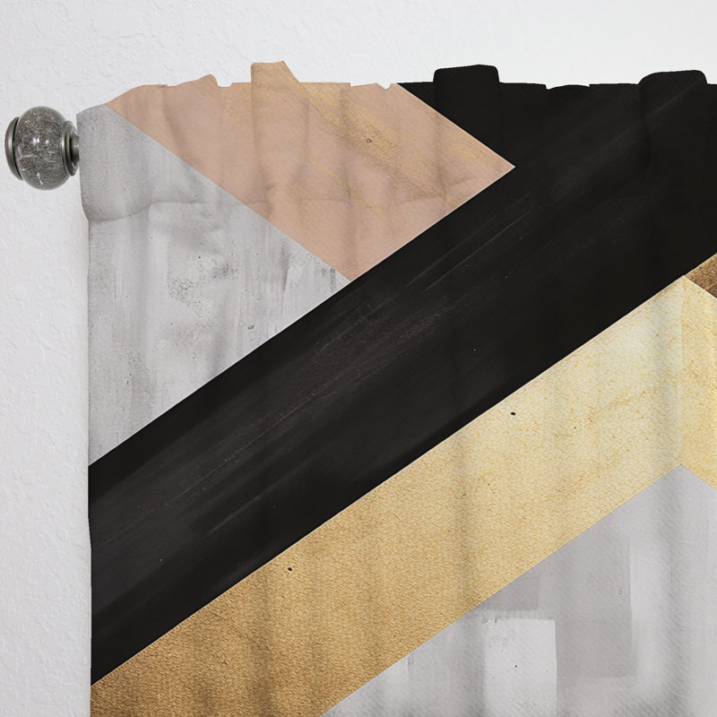 Tuiles géométriques noires et dorées Evynne IV - Rideau en velours moderne - obscurcissant - 1 panneau, L 52 po x L 120 po