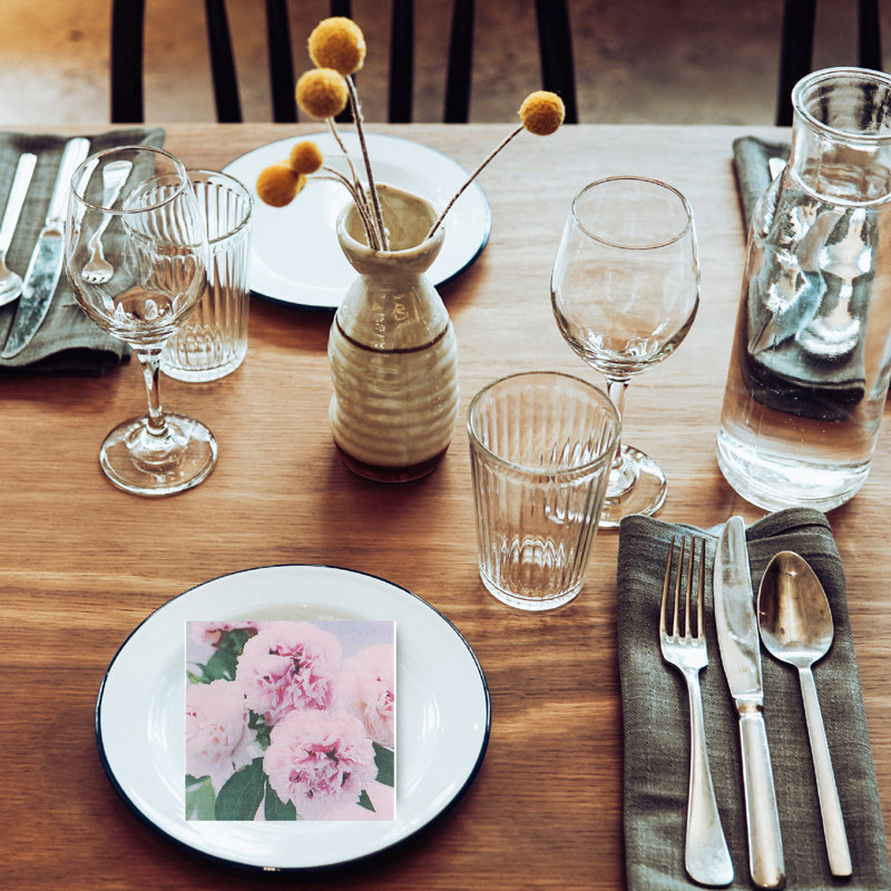 Ensemble de 6 pivoines Serviette de table - 3 pièces
