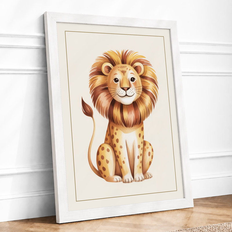 Gentle Lion Cub Boho - Framed Print, A2 - 59.4 x 42.0 cm, White