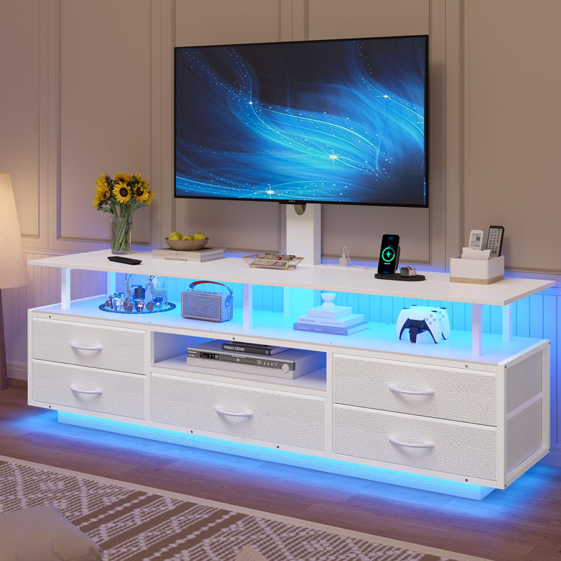 Led Tv Stand With Mount For 45/55/65/70 Inch Tvs, Tv Stand With Power Outlets And Storage, White