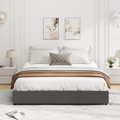 Bed Frame, Platform Bed Frame, Fabric Upholstered With 4 Storage Drawers, No Box Spring Needed, Wooden Slats Support, Noise Free, Easy Assembly, Dark by Ebern Designs