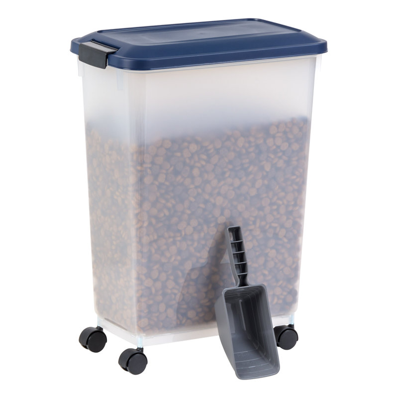 Clear Navy 37.5 Lbs Airtight Plastic Pet Food Container with Scoop