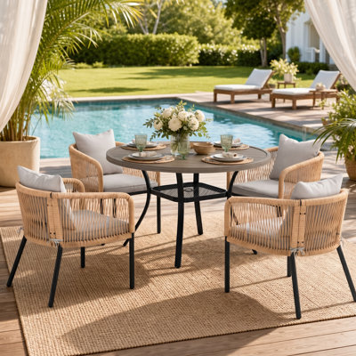 Keppler 4-Person Outdoor Round Patio Dining Set With Cushioned PE Wicker Chairs