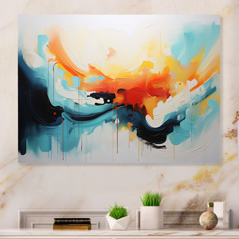 Bleu et orange, vagues abstraites colorées III - art mural abstrait en métal MT134535, H 30 po x l 40 po x P 1,5 po