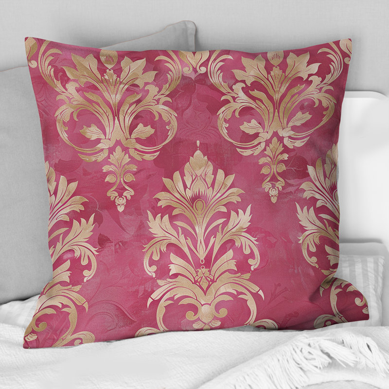 Coussin décoratif en damas royal royal et or traditionnel I, H 18 po x l 18 po