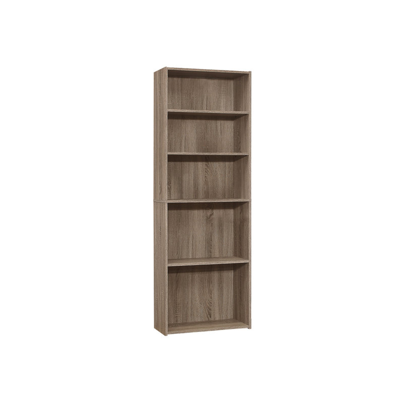 Bibliothèque à 6 niveaux pour le bureau et la chambre à coucher, 72 po de hauteur, stratifié brun, style transitionnel, 3 tablettes réglables et 2 tablettes fixes, peu encombrante, quincaillerie basculante, bibliothèque élégante 3 taupe foncé, 72