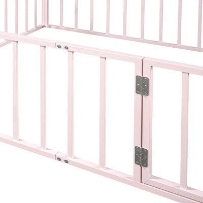 Structure de lit en métal avec clôture et porte