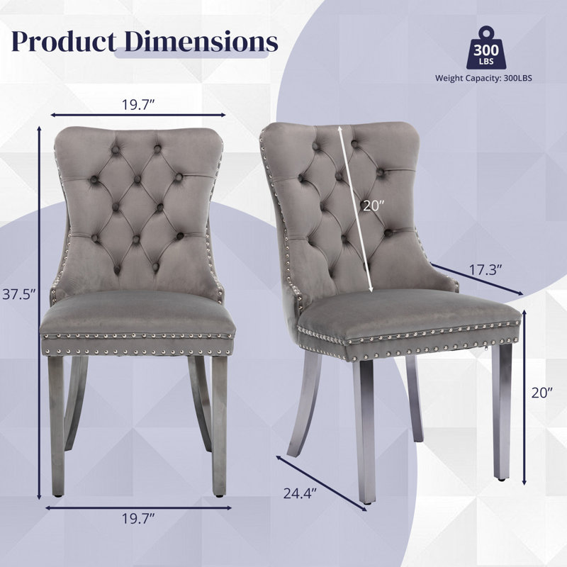 Velvet Dining Chairs Set Of 6, Upholstered High-End Tufted Dining Room Chair With Nailhead Back Ring Pull Trim Metal Legs, Contemporary Nikki Collection Modern Style For Kitchen