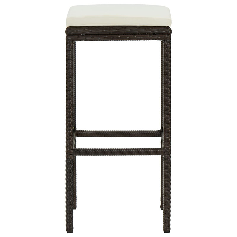 White Steel Bar Stool with Brown Poly Rattan Cushions, Set of 2