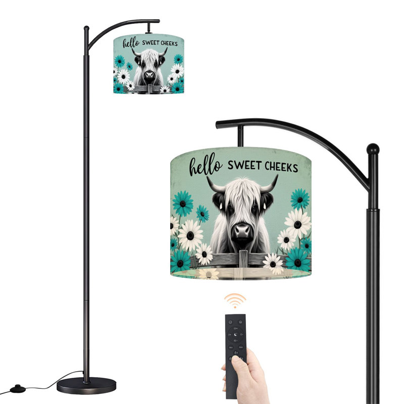 Lampe sur pied à arc avec abat-jour réglable Highland Cow