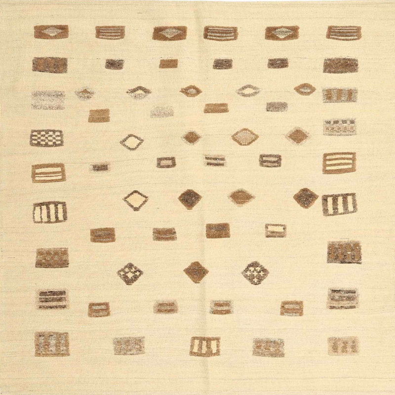 Tapis brun/crème contemporaine, Carré 6 pi