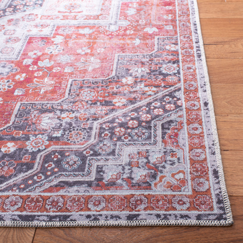 Tapis oriental rouge / bleu Hallel, Carré 6 pi 7 po