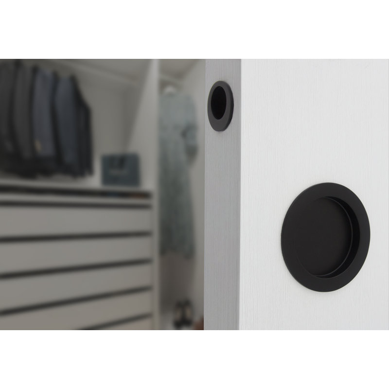 Round Pocket Door Hardware - Passage with Finger Edge Pull, Satin Black