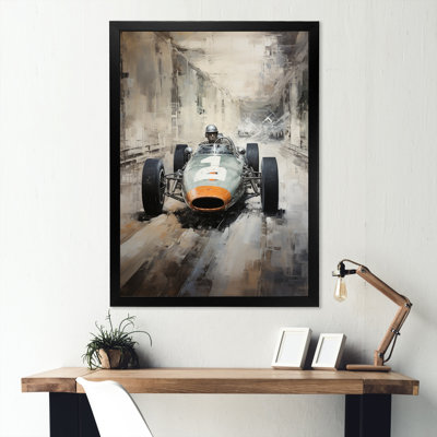 Gris, voiture de course rétro I - art mural