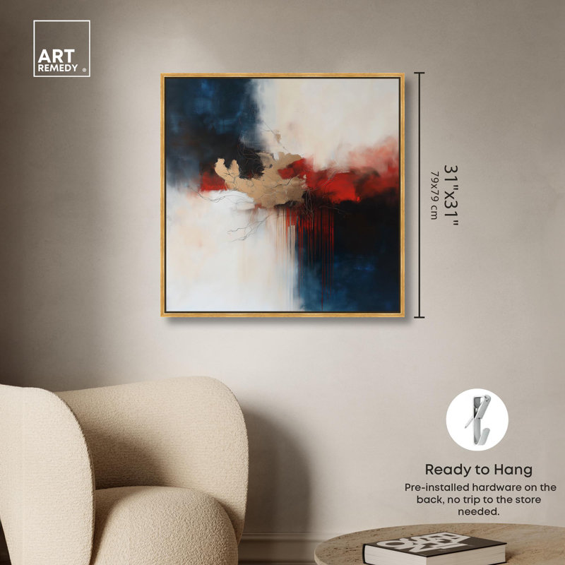 Art Remedy abstrait avec toile dorée, Cadre flottant doré, H 31 po x l 31 po