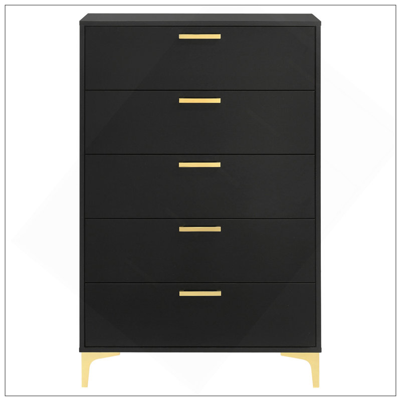Commode rectangulaire 5 tiroirs Lexie, Noir