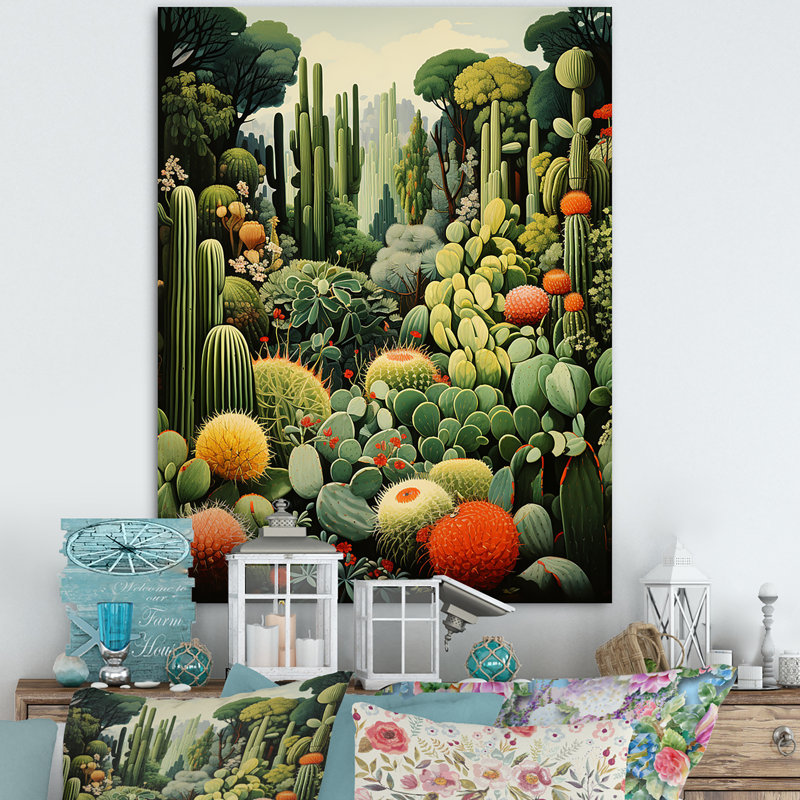 Cactus olive oasis sur toile, Toile tendue, H 32 po x l 16 po x P 1 po
