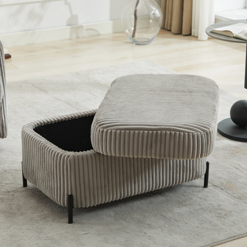 Hidden Storage In Grey Corduroy - Tidy Up Your Space With , Sheets, Pillows, Blankets, Magazines Comfortable And Functional Shoe Stool, Step Bedside Stool Compartment Upholstery For Versatile