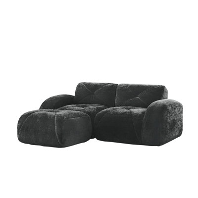 Canapé en forme de L sans os, tissu de velours doux, conception capitonnée, éponge haute densité 32D, aucun assemblage requis, conception ergonomique inférieure, conception antidérapante, repose-pieds mobile pour les chambres à coucher, noir