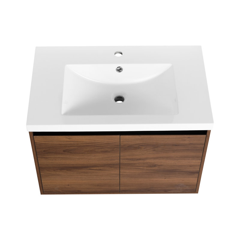 Meuble-lavabo brun de 30 po avec lavabo en résine et armoire à 2 portes, 30"