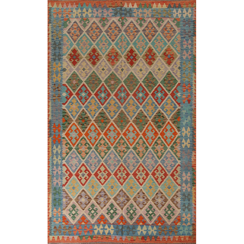 Tapis oriental réversible en laine Kilim 7 x 10
