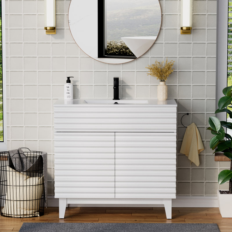 Ensemble de meuble-lavabo simple 36 po avec lavabo, robinet et drain Jadaya Sharee, certifié EPA, Blanc
