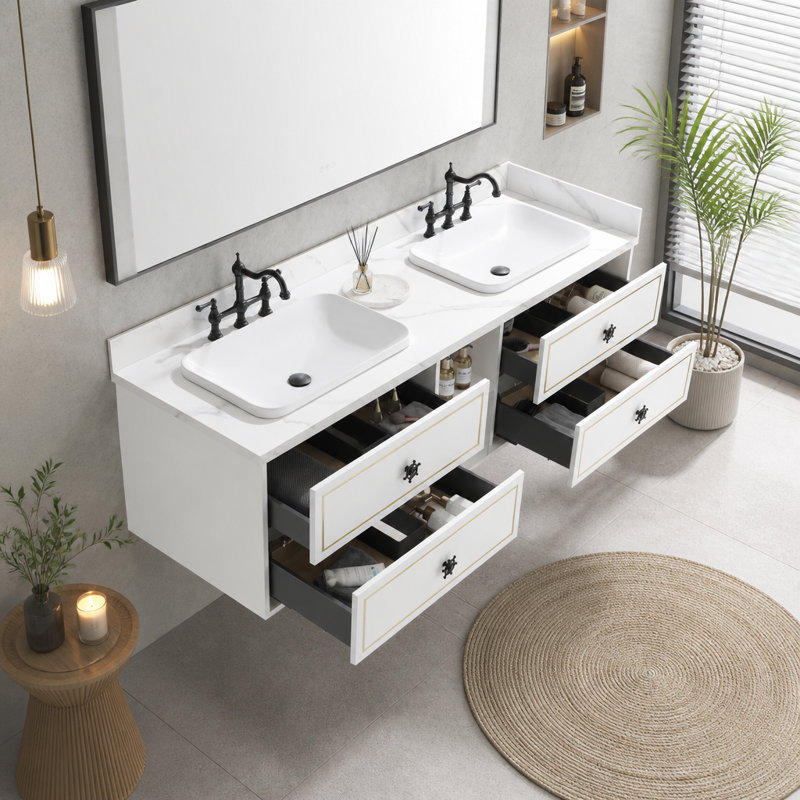 Meuble-lavabo mural de 72 pouces pour lavabo double, meuble seulement (comptoir et lavabos non inclus)