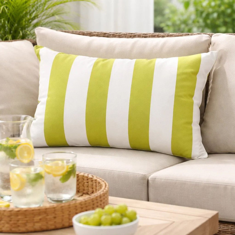 Coussin Keo, Blanc / limette, Rectangulaire H 20 po x l 14 po
