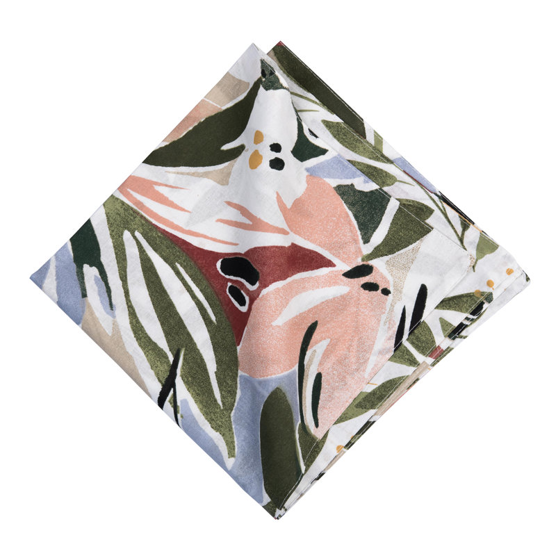 20" Joelle Floral Flowers Palm Leaf Cotton Vibrant Cloth Napkins, Set of 6