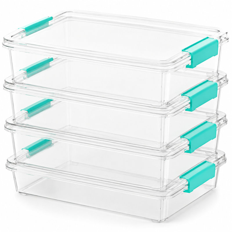 4-pack 6 Qt Clear Plastic Storage Bins With Lids, Stackable Sensory & Craft Organizer Containers For Home, Office And School Supplies