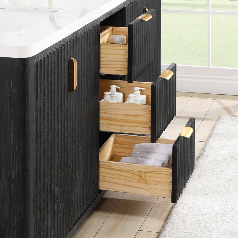 Ensemble de meuble-lavabo double 72 "Adela, Noir, noir, noir, noir, Blanc, Doré