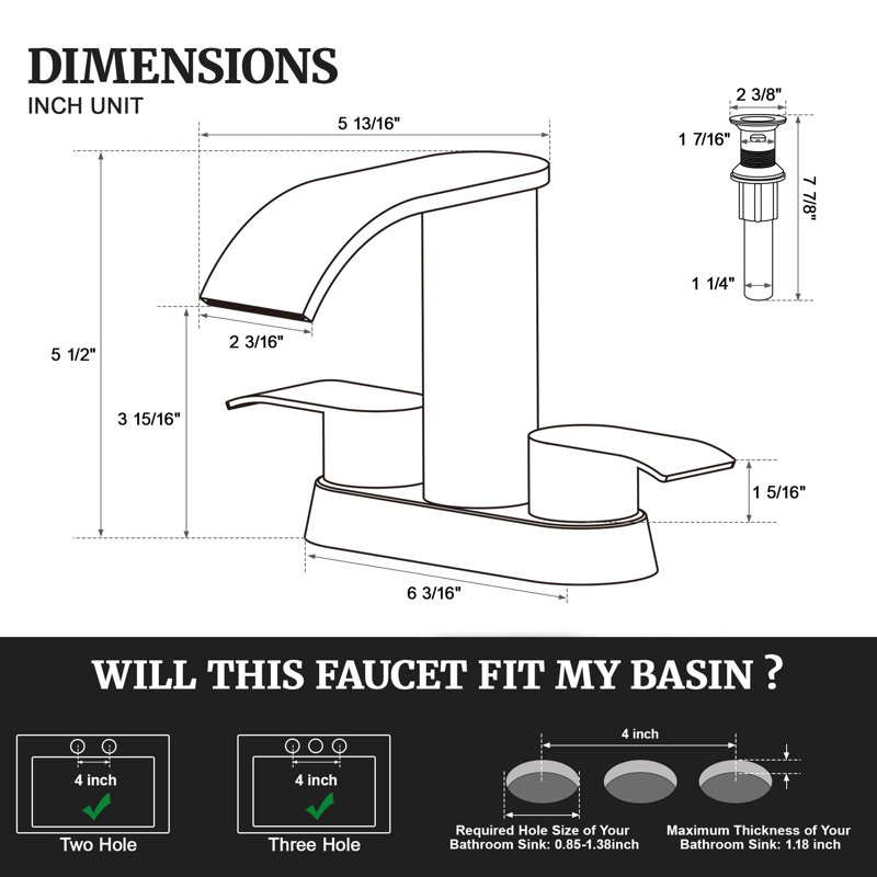 4" Centerset Double Handle Waterfall Bathroom Sink Faucet with Pop Up Drain, Champagne Brown