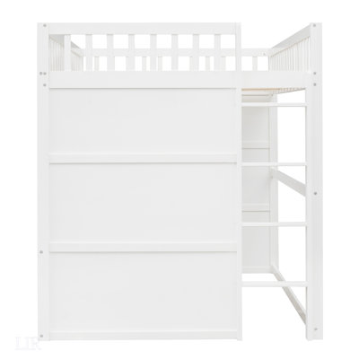 Full Size Solid Pine Wood Loft Bed With Ladder And Guard Rails, Elegant And Sturdy For Modern Bedrooms