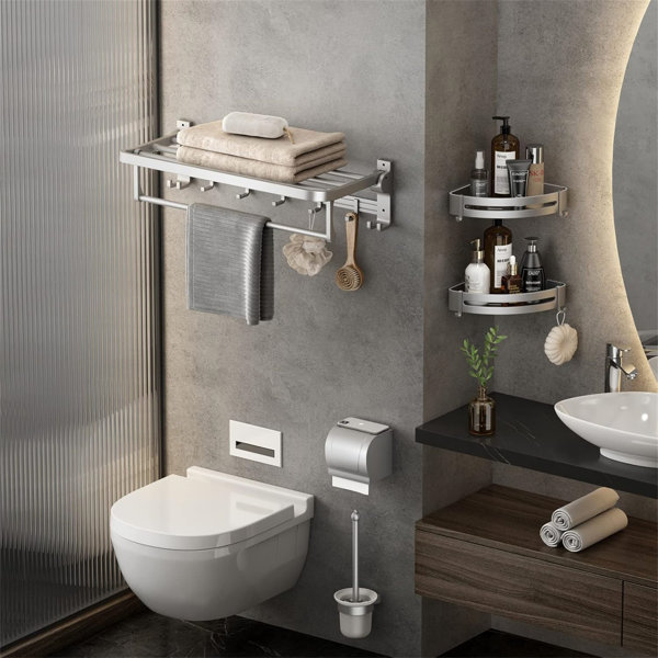 DERIFLY 24 inch foldable towel rack with movable hooks for bathroom ...