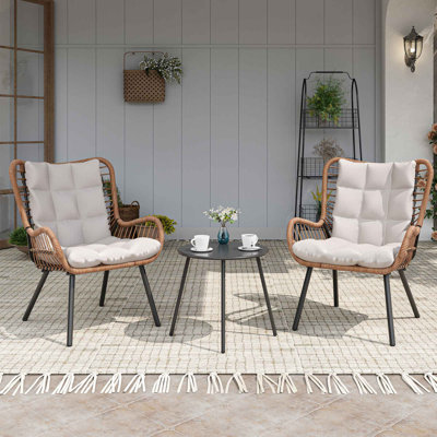 2 - Person High Backrest Wicker Patio Bistro Set with Coffee Table