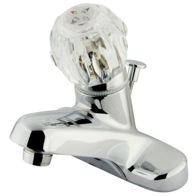 Robinet pour salle de bain à poignée centrale, Avec bonde rétractable en plastique, Laiton poli