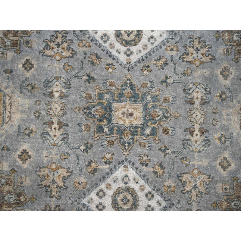 9'x9' Blue Grey Hand Knotted Karajeh Design Wool Round Oriental Rug AB993CAC81D24FB5A822FCC3F1C305A7