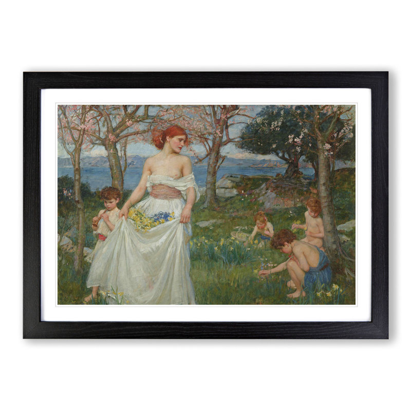 A Song of Springtime by John William Waterhouse - Picture Frame Painting, 27cm H x 36cm W x 2cm D, Black Framed