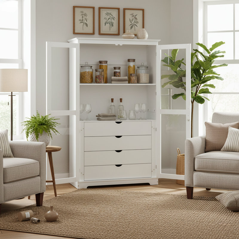 Armoire de rangement autoportante avec portes vitrées Zorindale