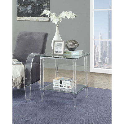 Table de bout carrée 24 po en acrylique transparent et verre transparent Conan