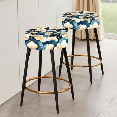 Ensemble de 2 tabourets de bar Beige et sarcelle Floral Elegance Fantasy