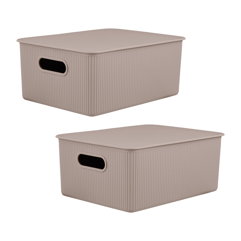 Ribbed Plastic Basket, 6.25" H x 11.5" W x 15" D, Beige, 2